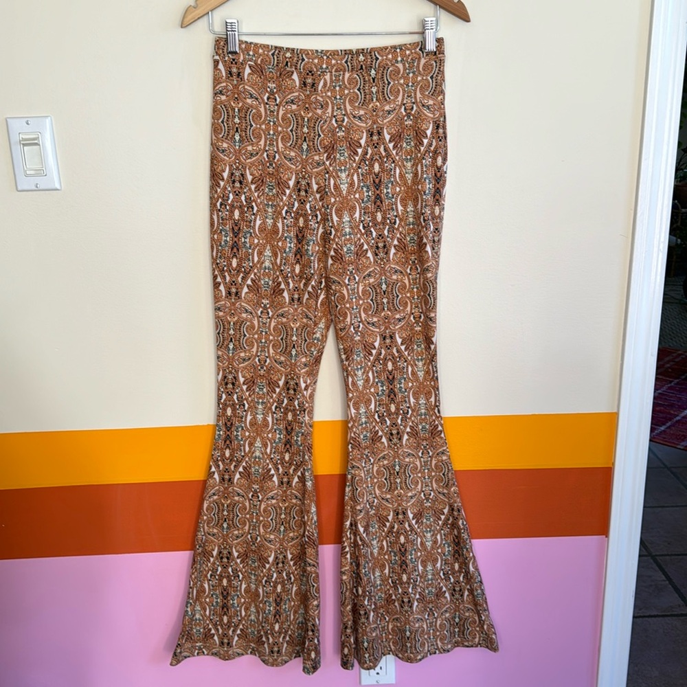 FREE PEOPLE Filigree Paisley Flare Pull On High Rise Boho Pant